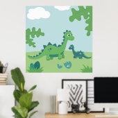 Cute dinosaur moeder- en babyjongetjes poster (Thuiskantoor)