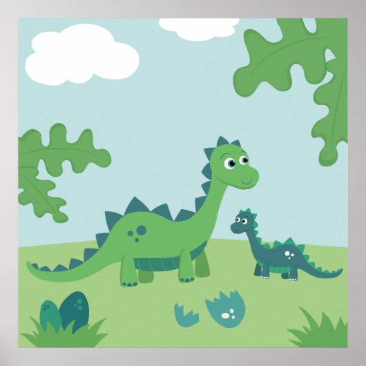 Cute dinosaur moeder- en babyjongetjes poster (Voorkant)