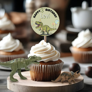 Cute Dinosaur Naam Verjaardagsfeest Cupcake Prikke Ronde Sticker