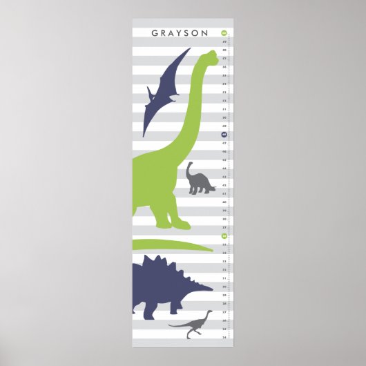 Cute Dinosaur Nursery Growth Chart - Dino Decor Poster (Voorkant)