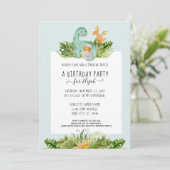 Cute Dinosaur Oerwoud Foliage Birthday Party Boy Kaart (Staand voorkant)