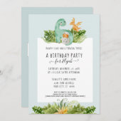 Cute Dinosaur Oerwoud Foliage Birthday Party Boy Kaart (Voorkant / Achterkant)