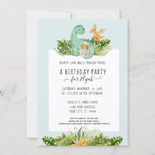 Cute Dinosaur Oerwoud Foliage Birthday Party Boy Kaart