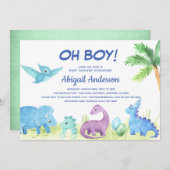 Cute Dinosaur Oh Boy Baby shower Invitation Aankondiging (Voorkant / Achterkant)