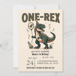 Cute Dinosaur One-Rex 1e verjaardagsuitnodiging Kaart