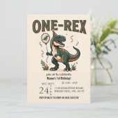 Cute Dinosaur One-Rex 1e verjaardagsuitnodiging Kaart (Staand voorkant)