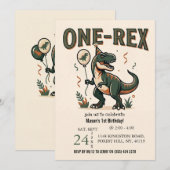 Cute Dinosaur One-Rex 1e verjaardagsuitnodiging Kaart (Voorkant / Achterkant)