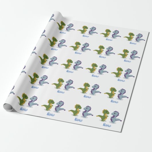 Cute Dinosaur Pair Thunder_Cove Cadeaupapier (Uitgerold)