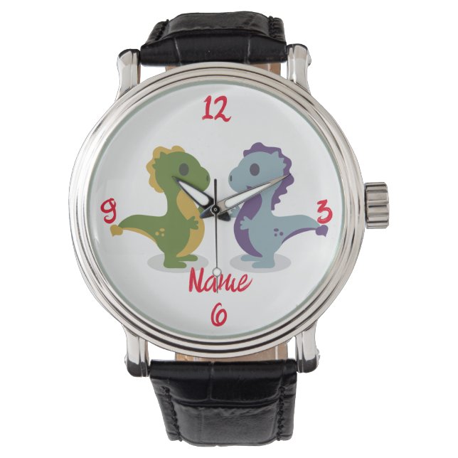 Cute Dinosaur Pair Thunder_Cove Horloge (Voorkant)