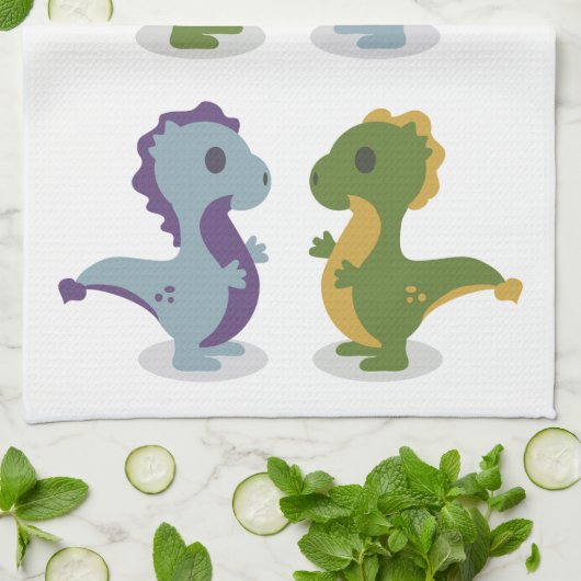 Cute Dinosaur Pair Thunder_Cove Theedoek (Gevouwen)