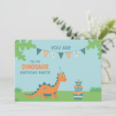 Cute Dinosaur Party Birthday cake cartoon Kaart (Staand voorkant)