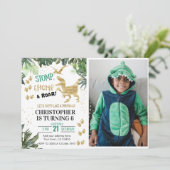 Cute Dinosaur party Foto Birthday Kaart (Staand voorkant)