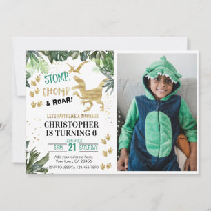 Cute Dinosaur party Foto Birthday Kaart