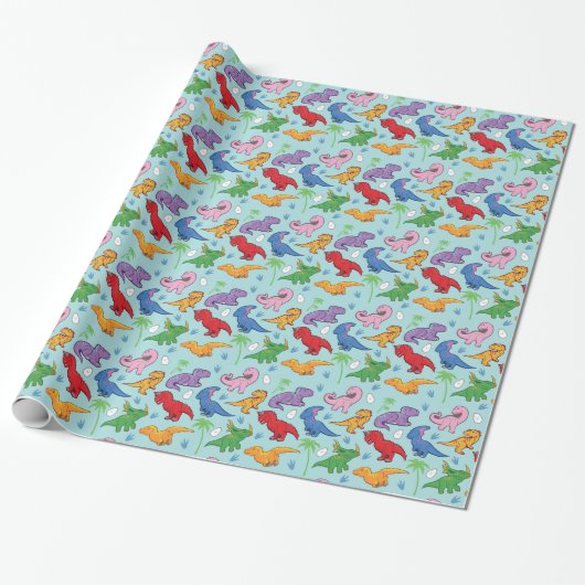 Cute Dinosaur Pattern Cadeaupapier (Uitgerold)
