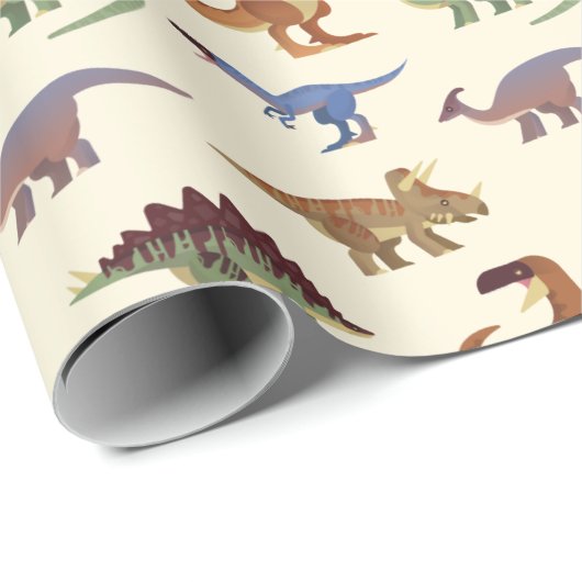 Cute Dinosaur Pattern-Feestdagen Cadeaupapier (Rol Hoek)