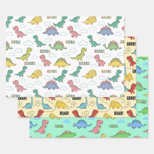 Cute Dinosaur Pattern Gift Wrap for Kids Birthday Inpakpapier Vel (Set)