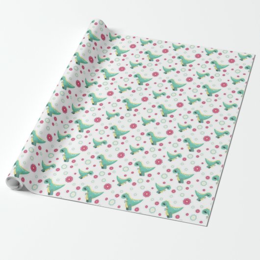 Cute Dinosaur Pattern Gift Wrapping Paper Cadeaupapier (Uitgerold)