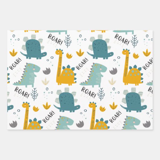 Cute Dinosaur Pattern Inpakpapier Vel (Voorkant 3)