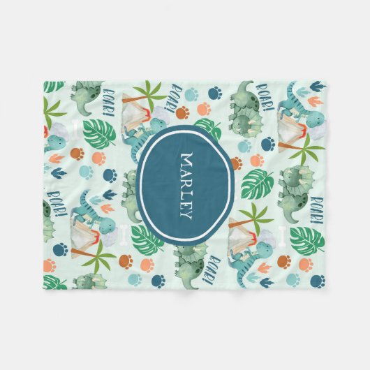 Cute Dinosaur Pattern Kinder Monogram Fleece Deken (Voorkant (Horizontaal))