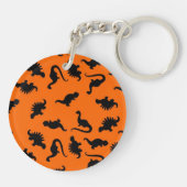 Cute Dinosaur Pattern on Oranje Sleutelhanger (Achterkant)