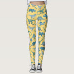 Cute Dinosaur Pattern on Yellow Leggings<br><div class="desc">Veel blauwe dinosaurussen, Tyrannosaurus rex, Spinosaurus, Stegosaurus, Diplodocus en Triceratops op een gele achtergrond.</div>