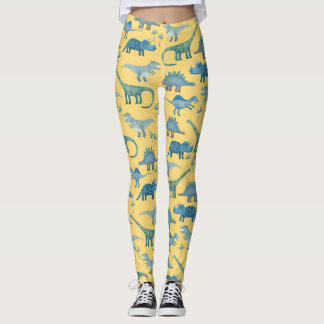 Cute Dinosaur Pattern on Yellow Leggings