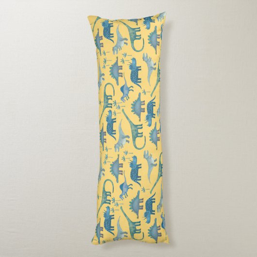 Cute Dinosaur Pattern Yellow Lichaamskussen (Achterkant (Verticaal))