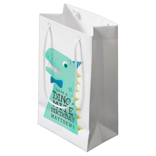 Cute Dinosaur Personalized Birthday Klein Cadeauzakje (Voorkant Gekanteld)