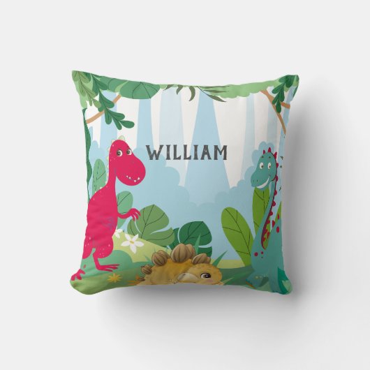 Cute Dinosaur Personalized Name Kids Room Kussen (Voorkant)