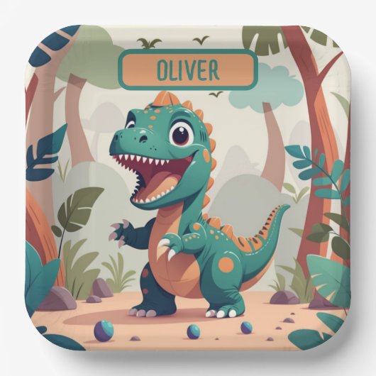 Cute Dinosaur Personalized Papieren Bordje (Voorkant)