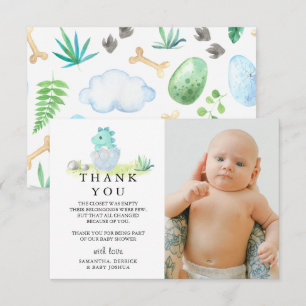 Cute Dinosaur Photo Baby shower Bedankkaart