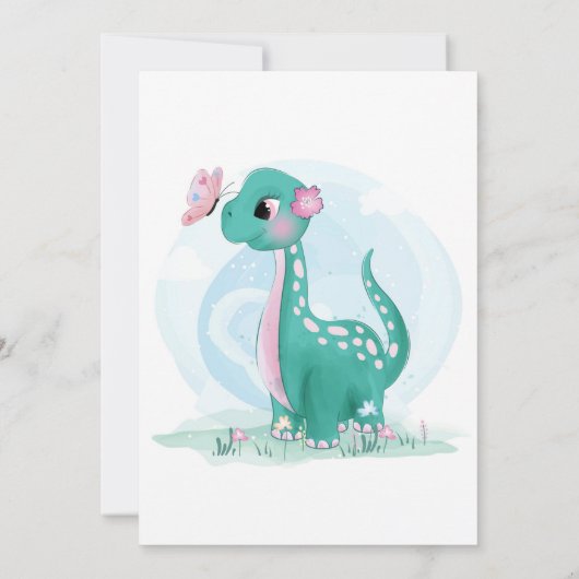 Cute Dinosaur Pink Bedankkaart (Achterkant)