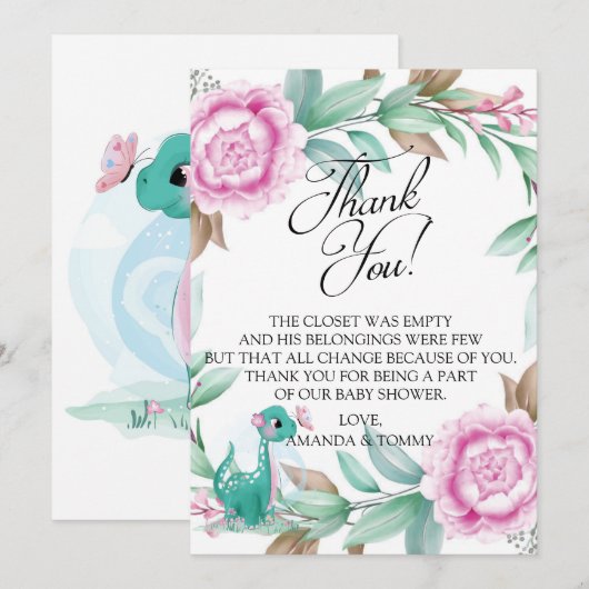 Cute Dinosaur Pink Bedankkaart (Voorkant / Achterkant)