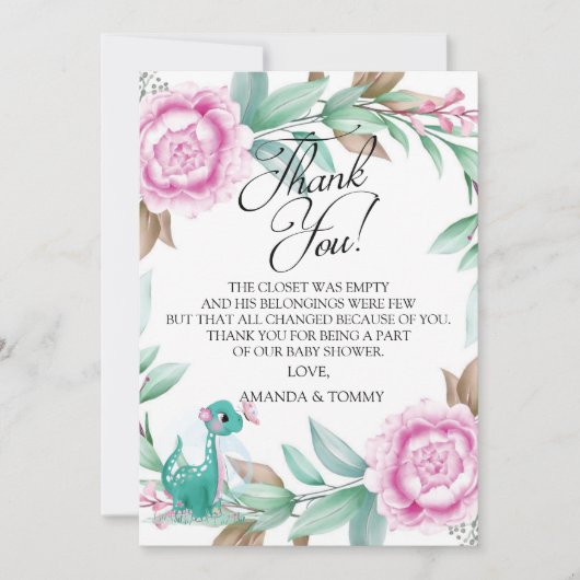 Cute Dinosaur Pink Hartelijk dank Bedankkaart (Voorkant)