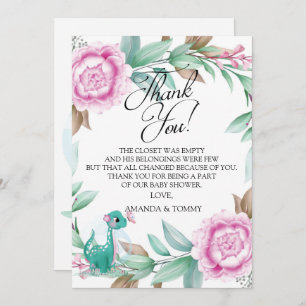 Cute Dinosaur Pink Hartelijk dank Bedankkaart