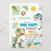 Cute dinosaur pool theme invitation kaart (Voorkant / Achterkant)