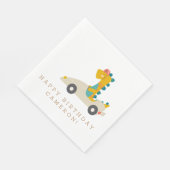 Cute Dinosaur Race Car Personalized Birthday Party Servet (Hoek)