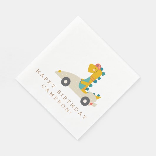 Cute Dinosaur Race Car Personalized Birthday Party Servet (Hoek)