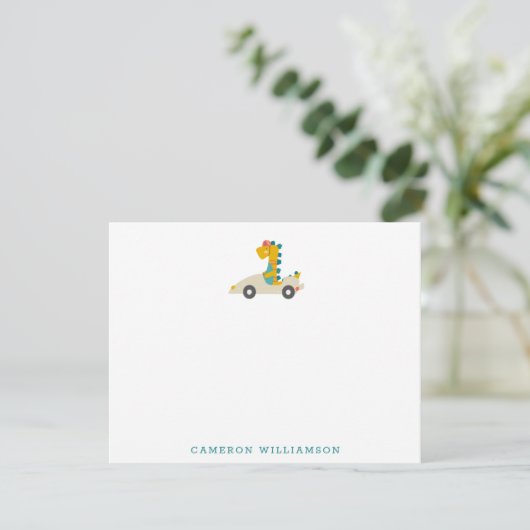 Cute Dinosaur Race Car Personalized Stationery Bedankkaart (Staand voorkant)