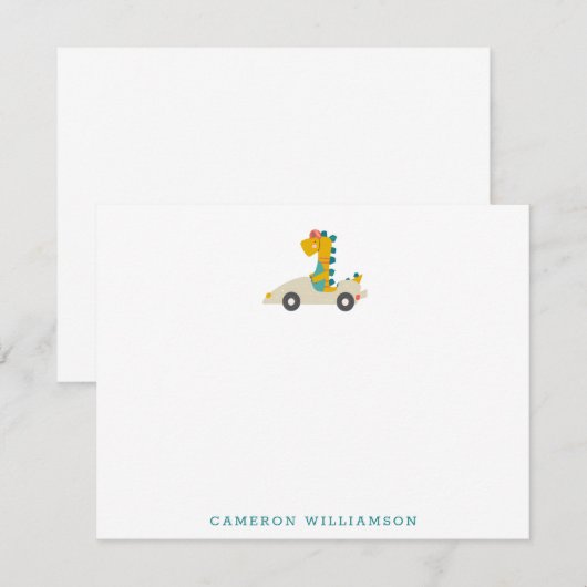 Cute Dinosaur Race Car Personalized Stationery Bedankkaart (Voorkant / Achterkant)