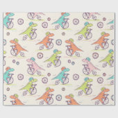 Cute Dinosaur Racing Bikes Whimsical Pattern Cadeaupapier (Vlak)