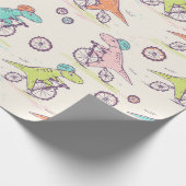 Cute Dinosaur Racing Bikes Whimsical Pattern Cadeaupapier (Hoek)