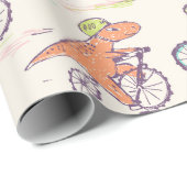 Cute Dinosaur Racing Bikes Whimsical Pattern Cadeaupapier (Rol Hoek)