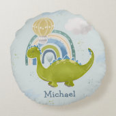 Cute Dinosaur Rainbow Green Blue Nursery Decor Rond Kussen (Achterkant)
