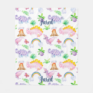 Cute Dinosaur Rainbow Waterverf Kinder Oerwoud Fleece Deken