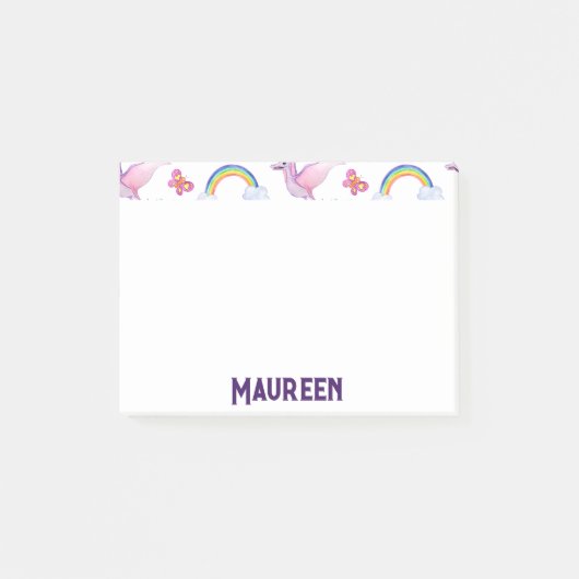 Cute Dinosaur Rainbow Waterverf Oerwoud Pattern Post-it® Notes (Voorkant)