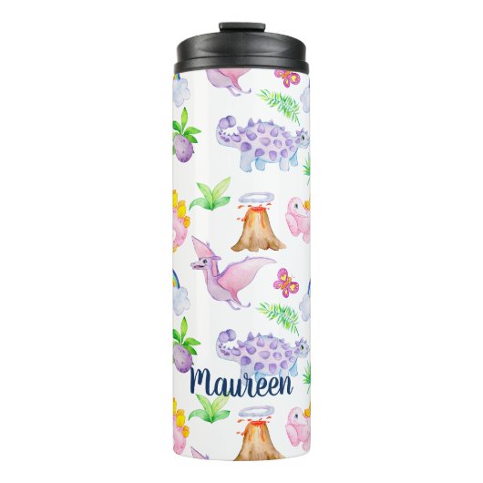 Cute Dinosaur Rainbow Waterverf Oerwoud Pattern Thermosbeker (Voorkant)