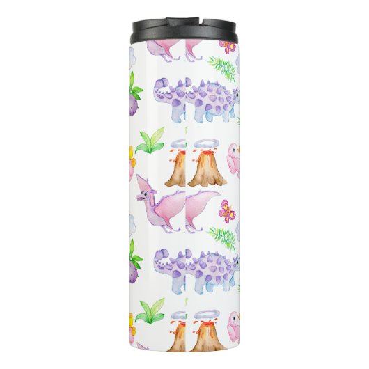 Cute Dinosaur Rainbow Waterverf Oerwoud Pattern Thermosbeker (Achterkant)