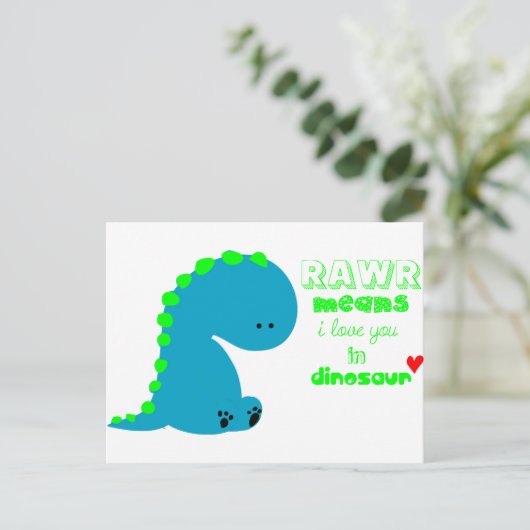 Cute Dinosaur RAWR Briefkaart (Staand voorkant)