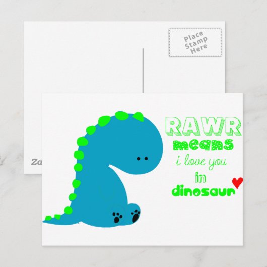Cute Dinosaur RAWR Briefkaart (Voorkant / Achterkant)